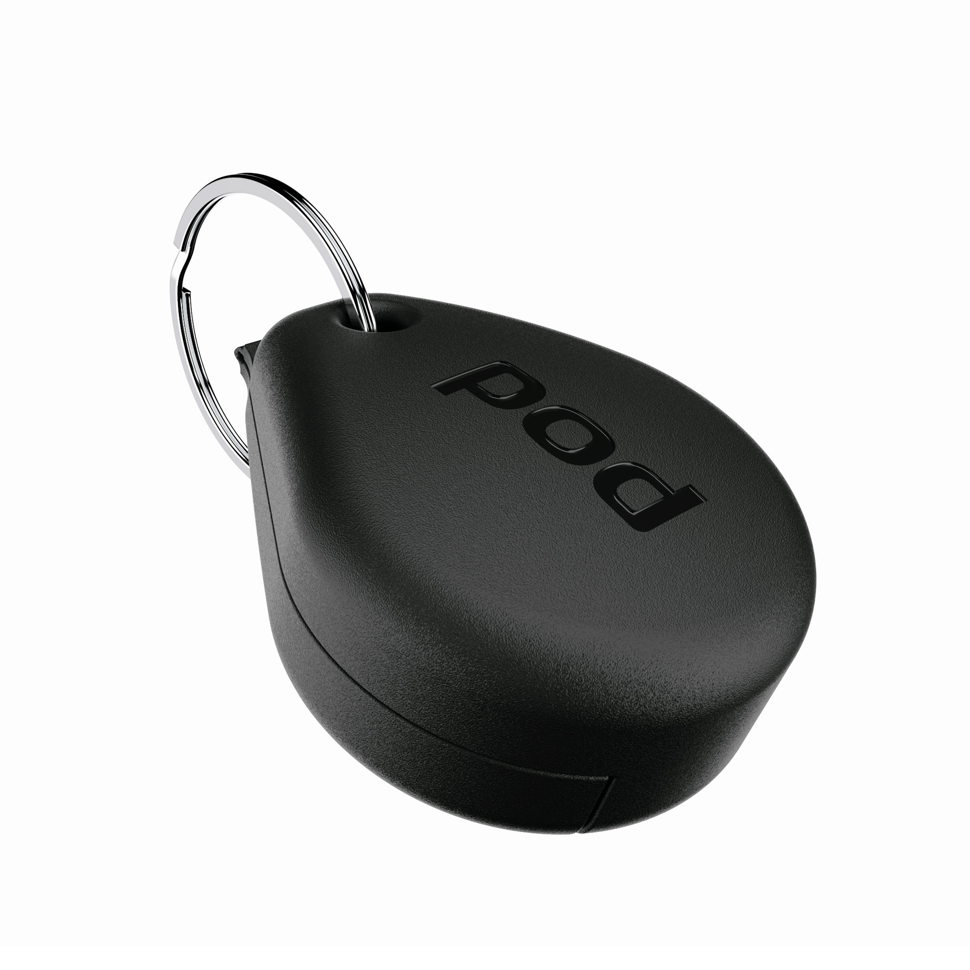 Black keychain pod case on white background