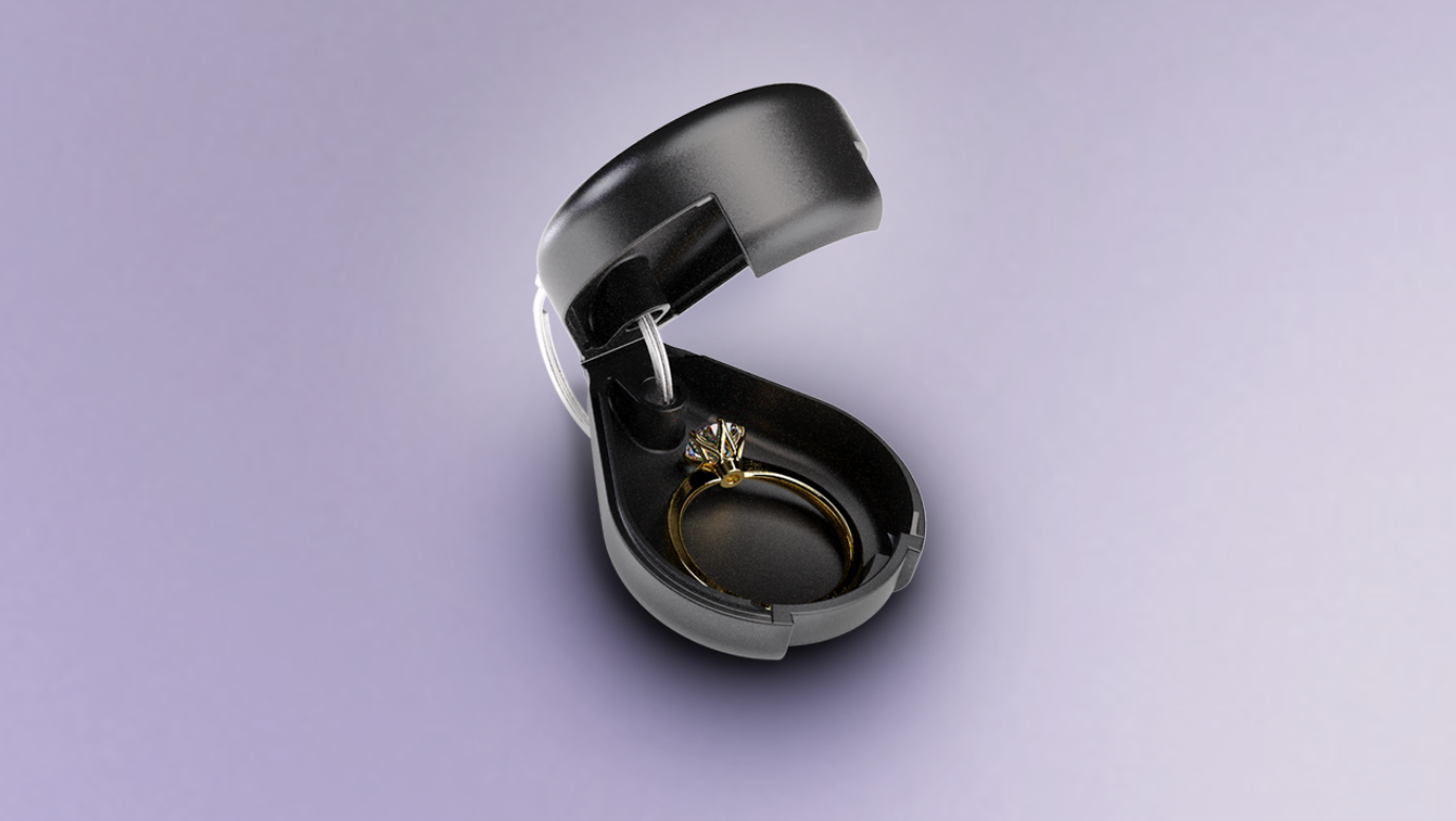 Pod Case ring holder with jewellery inside for safe storage